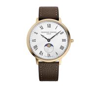 Frederique Constant Classic Quartz Moonphase Gold Stainless Steel Case Watch and Brown Leather Strap, Silver Dial, Style: FC-206RS3S5