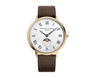 Frederique Constant Classic Quartz Moonphase Gold Stainless Steel Case Watch and Brown Leather Strap, Silver Dial, Style: FC-206RS3S5