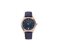 Frederique Constant Ladies' Swiss Made Classics Moon and Stars Quartz Diamond Accent Rose Gold Plated Case Watch and Navy Leather Strap, Style: FC-220NSD3BD4
