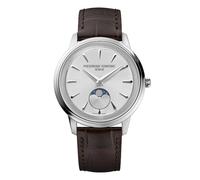 Frederique Constant Moneta Moonphase Silver Dial Brown Leather Strap Watch