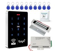 Fredorlokk WiFi Tuya smart dual-band access control kit, IP68 waterproof keypad, DC12V/3A power supply, 180kg/350lbs electromagnetic lock, release button, 10 RFID keychains