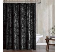 Fredsure Distressed Velvet Shower Curtain set, 13 Pieces Black Including 1 Piece 72"x72" Shower Curtain and 12 Pieces Silver Hooks