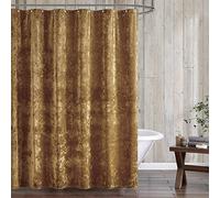 Fredsure Distressed Velvet Shower Curtain Set, 13 Pieces Caramel Gold with 1 Piece 72"x72" Shower Curtain and 12 Pieces Silver Hooks