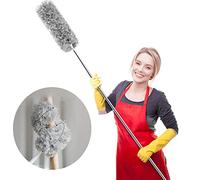 Fredysu Extendable Microfiber Duster, Ideal for Cleaning Blinds, Ceiling Fans, Interior Roof, TV, Bookcases, Eco-Friendly, Grey, Microfiber Head
