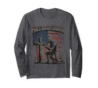Free and Brave Knight Prayer American Flag Patriotic Cross Long Sleeve T-Shirt