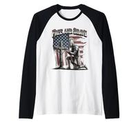 Free and Brave Knight Prayer American Flag Patriotic Cross Raglan Baseball Tee