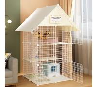 Free-Assembly Cat Crate, with Roof, Detachable 3 Tier Indoor Cat Enclosure, Cat Kennels, for Cats, Bunny, Chinchilla (Style3 B)