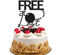 Free At Last Cake Topper, Break-up/Just Divorced Party Decoration, Divorce Cake Decors with Ball and Chain, Finally Done Cake Sign Black Glitter