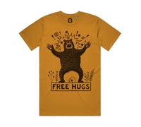 Free Bear Hugs Manic Festival & Gig Music T-Shirt - Novelty Meme Shirt for Men - Alternative for Him - Indie Fashion Apparel (UK, Alpha, L, Regular, Regular, Mustard)