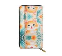 Free cartoon cat Long leather wallet, portable credit card holder, zippered coin purse, and ID compartment