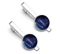 Free Celestial Piano Symphony Men's Tie Clip Classic Necktie Tie Bar 2 Pack Clasp Clip for Wedding Anniversary Business Gifts