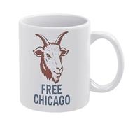 Free Chicago White Ceramic Coffee Mug 11 Oz, Double-Sided Printed Tea Cup with Ergonomic C-Handle, Thickened Bottom Porcelain Drinkware for Home Office Kitchen, Novelty Gifts for Friends