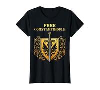 Free Constantinople - Bold Historical Statement Design Value Graphic T-Shirt, Women, Black, L