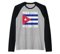 Free Cuba Viva Cuba Libre Pro-Freedom Vintage Cuban Flag Raglan Baseball Tee