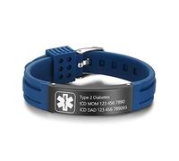 Free Engraving 9 Inches Silicone Adjustable Medical Bracelets Sport Emergency ID Bracelets For Men Women Kids Waterproof Stainless Steel Rubber Alert Bracelets (Dark blue)