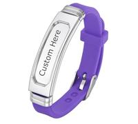 Free Engraving Personalised Men Bracelet - Customized Silicone Wristband Stainless steels Engraved Name Sports Wrist Bangles ID Jewelry Gift For Boys Girls Women Dad Boyfriend Husband (Purple-silver)