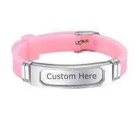 Free Engraving Personalised Men Bracelet - Customized Silicone Wristband Stainless steels Engraved Name Sports Wrist Bangles ID Jewelry Gift For Boys Girls Women Dad Boyfriend Husband (Pink-silver)