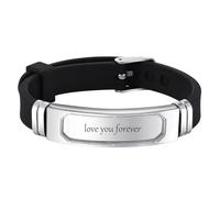 Free Engraving Personalised Men Bracelet - Customized Silicone Wristband Stainless steels Engraved Name Sports Wrist Bangles ID Jewelry Gift For Boys Girls Women Dad Boyfriend Husband (Black-silver)