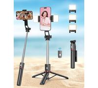 Free Fashion 40" Selfie Stick with Light & Wireless Remote, Portable Phone Tripod Stand for iPhone & Android, Lightweight Foldable Selfie Stick for Travel, Vlogging, and Live Streaming