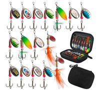 FREE FISHER 16Pcs Bass Spinner Baits, Fishing Spoon Lures Rooster Tail Hard Metal with Carry Bag