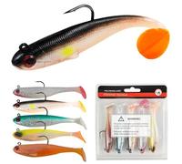 FREE FISHER 5Pcs Pre-Rigged Soft Lures Jig Heads Paddle Tail Sinking Swimbaits with Hidden Hook for Bass Trout Crappie Walleye 3.35in/0.43oz
