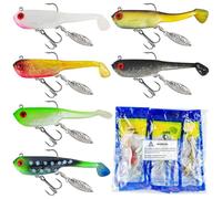 FREE FISHER 6Pcs Pre-Rigged Jig Head Soft Fishing Lures Paddle Tail Swimbaits with Spinner Blades for Bass Trout Walleye Crappie Fishing 2.8in/0.6oz