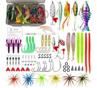 FREE FISHER 82pcs Fishing Lure Kit Sea Urchin Bait Spoon Spinner Baits Set | Hard Lures Soft Worm Lures Fishing Hooks Weights Tackle Box Fishing Baits Set for Freshwater Saltwater