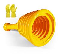 Free Flow Sink and Shower Plunger with Cleaning Gloves - for Unblocking Basin, Kitchen Sink & Bath Drains; Heavy Duty Drain Unblocker Tool for Commercial and Home Use - Yellow