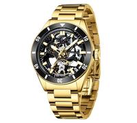 Free Focus Unique Men Watches,Automatic Mechanical Watch,Luxury Skeleton Tonneau Watches for Men with Stainless Steel Case and Silicon Band (Rubies Movement/8ATM Waterproof/Super_Luminous