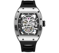 Free Focus Unique Men Watches,Automatic Mechanical Watch,Luxury Skeleton Tonneau Watches for Men with Stainless Steel Case and Black Silicon Band (Rubies Movement/5ATM Waterproof/Super_Luminous