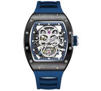 Free Focus Unique Men Watches,Automatic Mechanical Watch,Luxury Skeleton Tonneau Watches for Men with Stainless Steel Case and Black Silicon Band (Rubies Movement/5ATM Waterproof/Super_Luminous