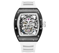 Free Focus Unique Men Watches,Automatic Mechanical Watch,Luxury Skeleton Tonneau Watches for Men with Stainless Steel Case and Black Silicon Band (Rubies Movement/5ATM Waterproof/Super_Luminous