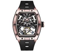 Free Focus Unique Men Watches,Automatic Mechanical Watch,Luxury Skeleton Tonneau Watches for Men with Stainless Steel Case and Silicon Band (Rubies Movement/5ATM Waterproof/Super_Luminous), Golden