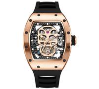 Free Focus Unique Men Watches,Automatic Mechanical Watch,Luxury Skeleton Tonneau Watches for Men with Stainless Steel Case and Black Silicon Band (Rubies Movement/5ATM Waterproof/Super_Luminous