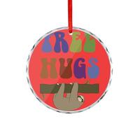 Free Hugs Sloth Christmas Ornament Round Crystal Glass Xmas Tree Hanging Decor for Home Holiday