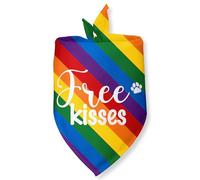 Free Kisses Pride Dog Bandana, Funny Gifts Rainbow Dog Bandanas for Dogs Owners LGBTQ+ Pet Accessories for Pride Month Love is Love Pet Scarf for Small Medium Dogs & Cats