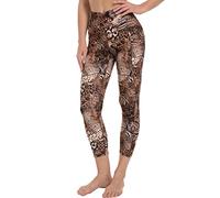 Free Leaper Brown Capri Leggings High Waisted for Women Stretchy Soft Yoga Pants with 2 Pockets(Tiger Printed,XS)