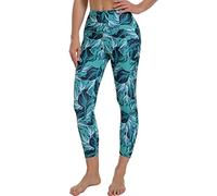 Free Leaper Womens Running Leggings with Side Pockets Comfy Soft Gym Pants for Sports Outdoor (Green Palm Leaves,XS)