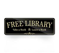 Free Library Sign Self-stick Signage for DIY, Neighborhoods Community | 9 x 3 Inch Black Gold Acrylic Wall Door Box Schools Sharing Books
