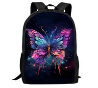 FREE LION Butterfly Backpack for Women Girls, Beautiful Blue Pink Purple Butterfly Backpack, 17 Inch Large Capacity Elementary Middle High School Backpacks for School & Travel, Colorful Sparkle,
