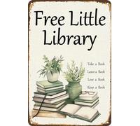 Free Little Library Welcome Garden Yard Outdoor Farmhouse Decorations, Funny Books Gifts for Families Friends Reading Lovers 12×8 Inch, EIGHT