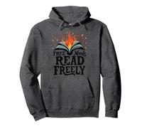 Free Minds Read Freely: Intellectual Freedom Flame Pullover Hoodie, Adult Unisex, Dark Heather Grey, XXL