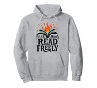 Free Minds Read Freely: Intellectual Freedom Flame Pullover Hoodie, Adult Unisex, Heather Grey, M