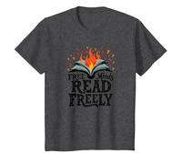 Free Minds Read Freely: Intellectual Freedom Flame T-Shirt, Kids, Dark Heather Grey, 6 Years