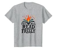 Free Minds Read Freely: Intellectual Freedom Flame T-Shirt, Kids, Heather Grey, 8 Years