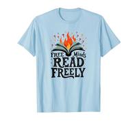 Free Minds Read Freely: Intellectual Freedom Flame T-Shirt, Men, Baby Blue, M