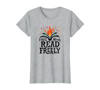 Free Minds Read Freely: Intellectual Freedom Flame T-Shirt, Women, Heather Grey, XS