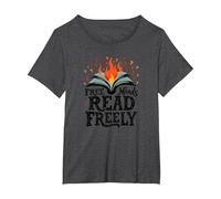 Free Minds Read Freely: Intellectual Freedom Flame T-Shirt, Women's Plus, Dark Heather Grey, 1X
