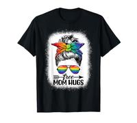 Free Mom Hugs Messy Bun LGBTQ Rainbow Flag LGBT Pride Ally T-Shirt