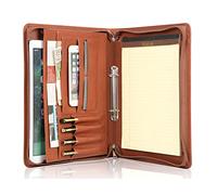 Free Name Engraving, Personalised Writing Case A4, 2 Ring Binder Conference Folder PU Leather File Folder Ring Binder Folder with A4 Notepad / Zip, Gift for Women / Men, Customized, Brown